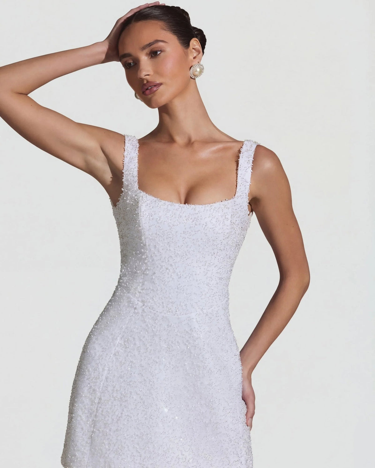 dominique embellished structured a-line white mini homecoming dress - image 6