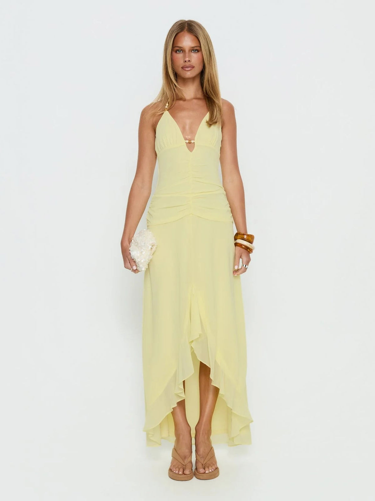 Yellow formal dress with maxi formal style