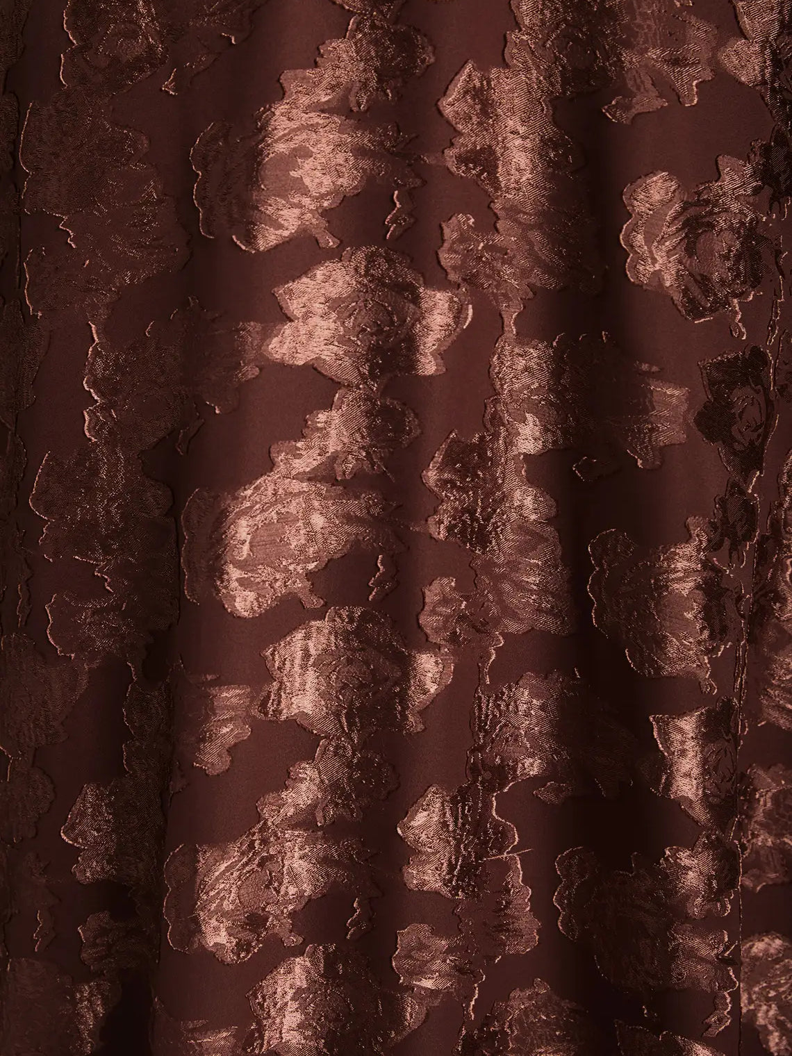 Espresso floral jacquard fabric detail on ruched off-shoulder maxi dress