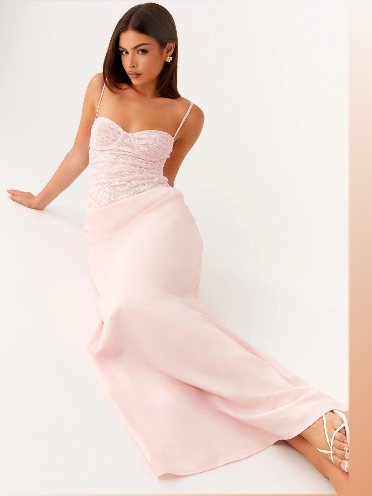 Pink maxi formal dress, alternate full-length view showing the overall shape