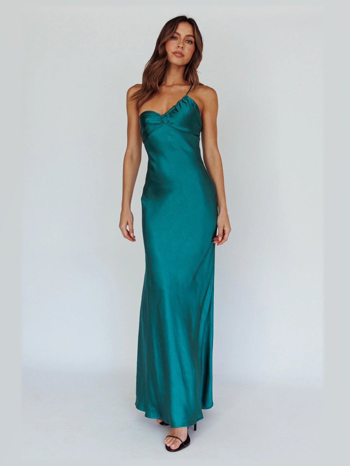 Forest Green maxi formal dress, alternate full-length view showing the overall shape