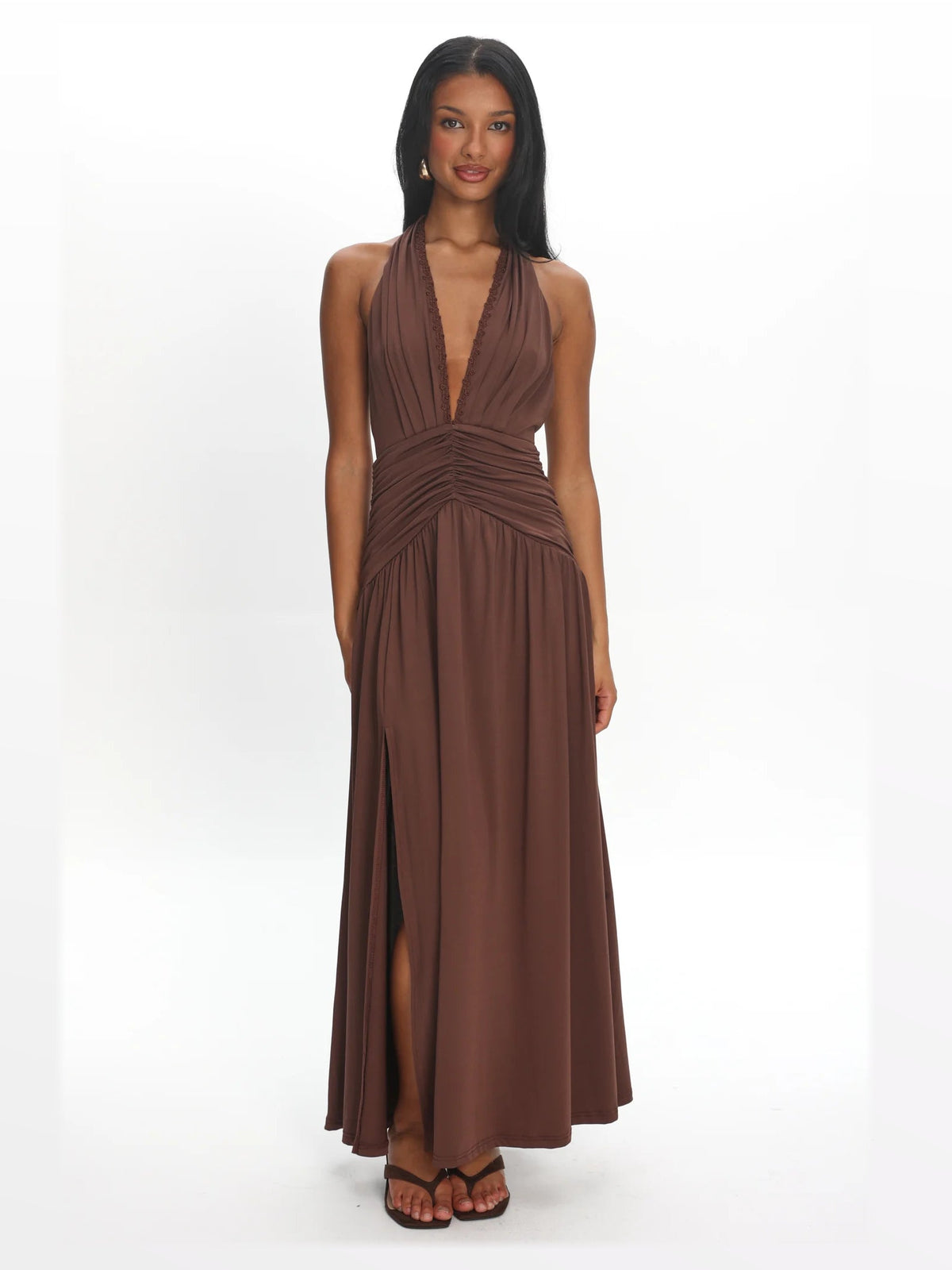 Chocolate formal dress with maxi formal style