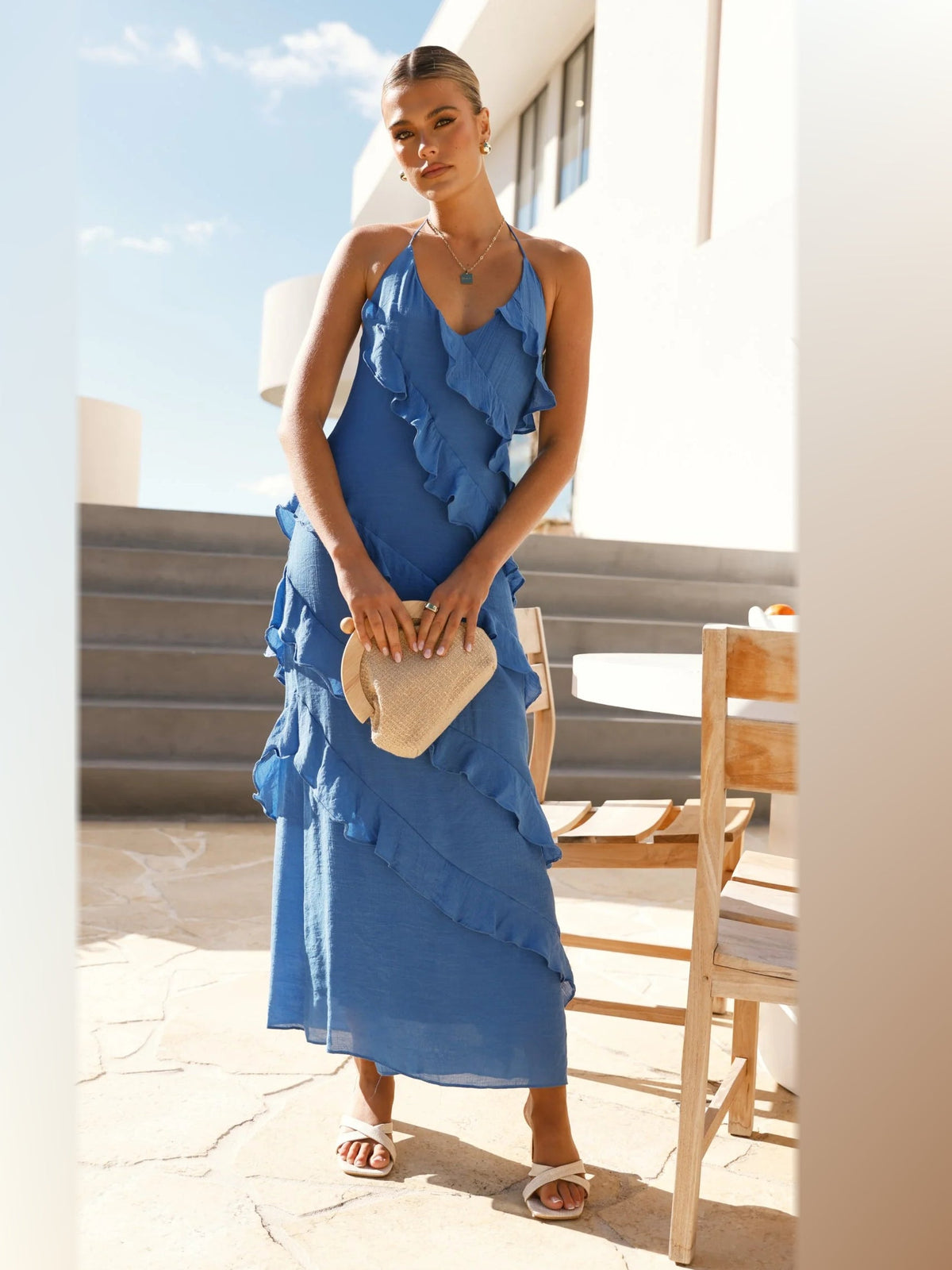 Blue formal dress with maxi formal style