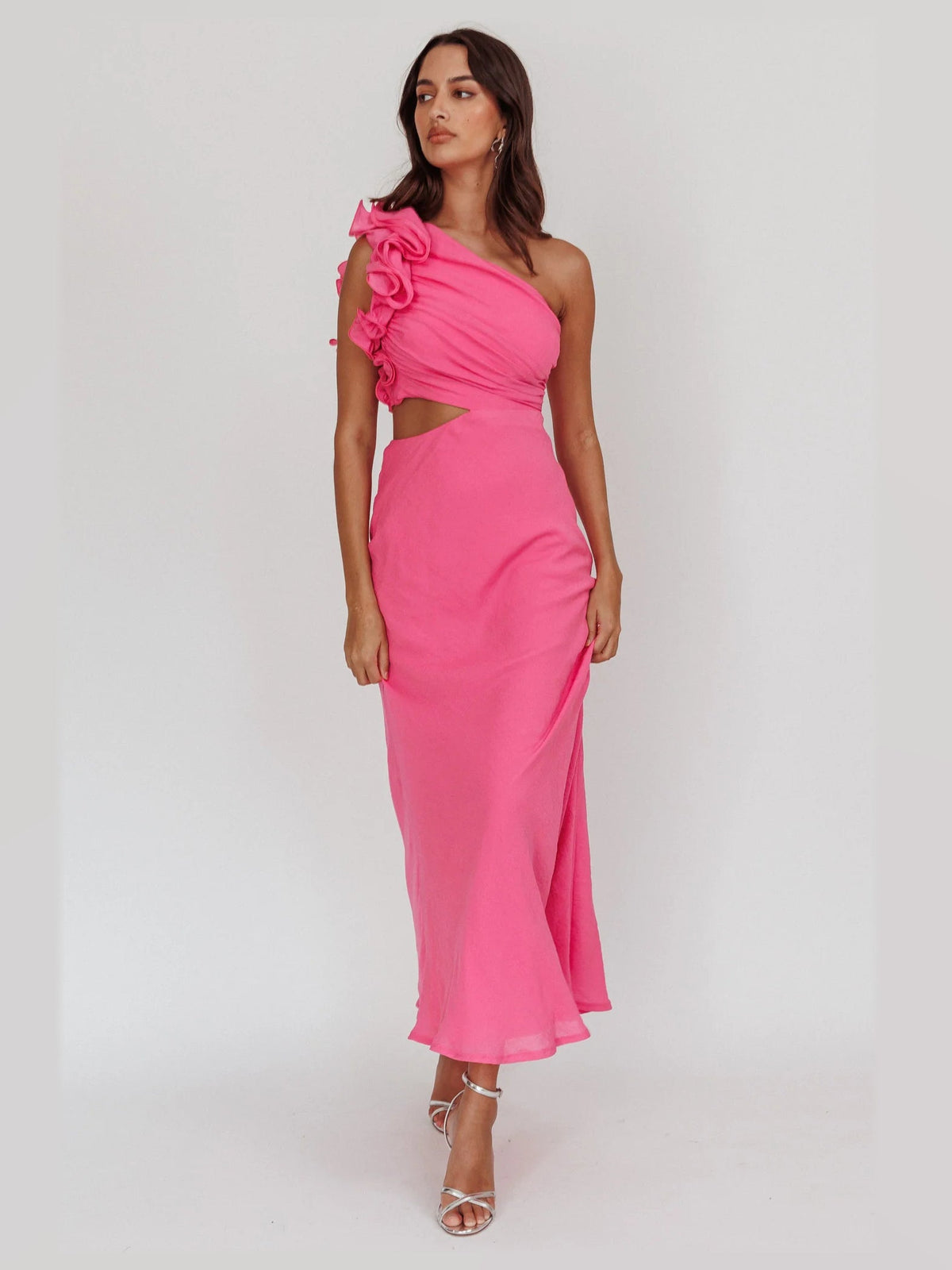Hot Pink maxi formal dress, alternate full-length view showing the overall shape