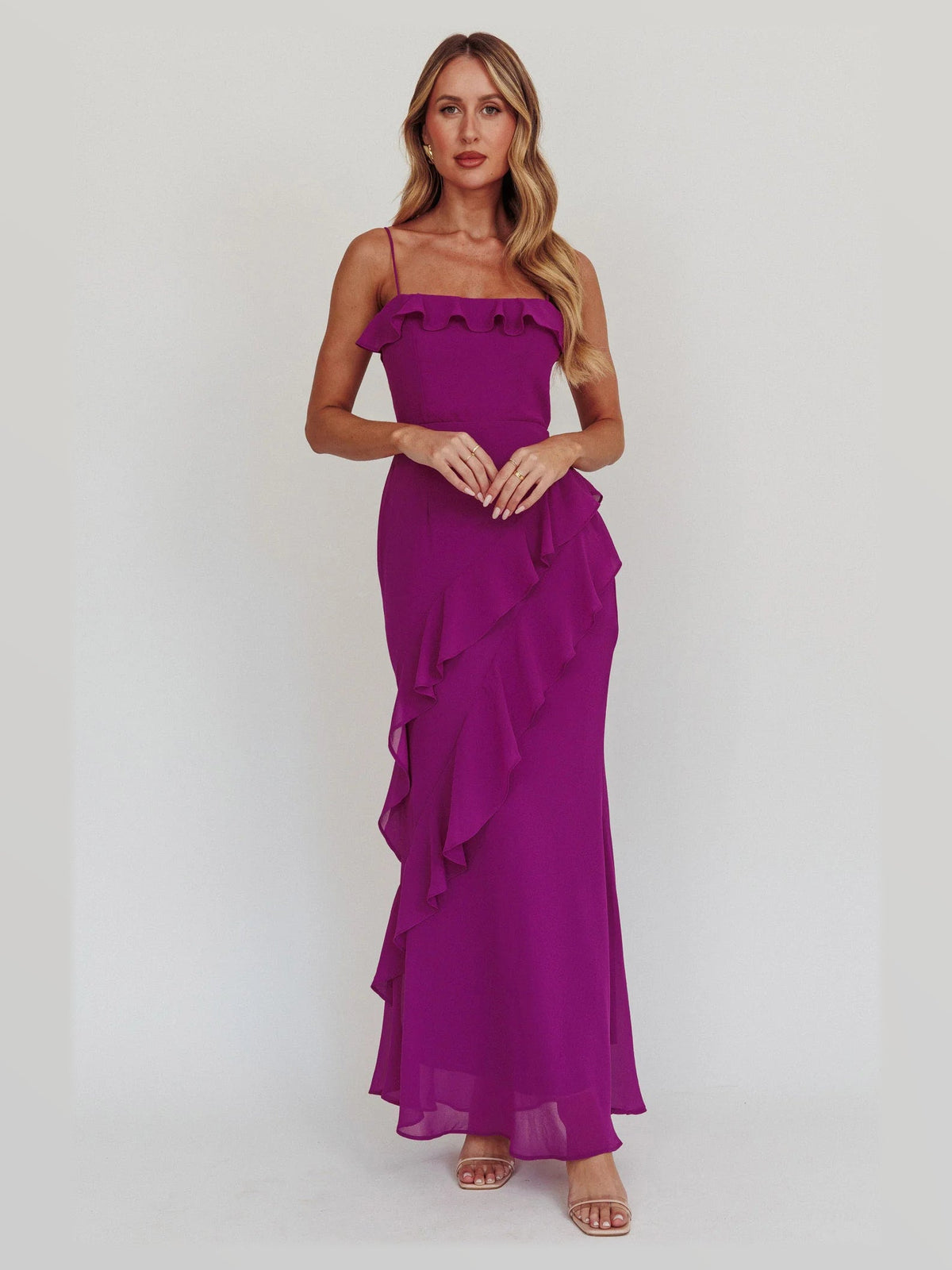 Plum formal dress with maxi formal style