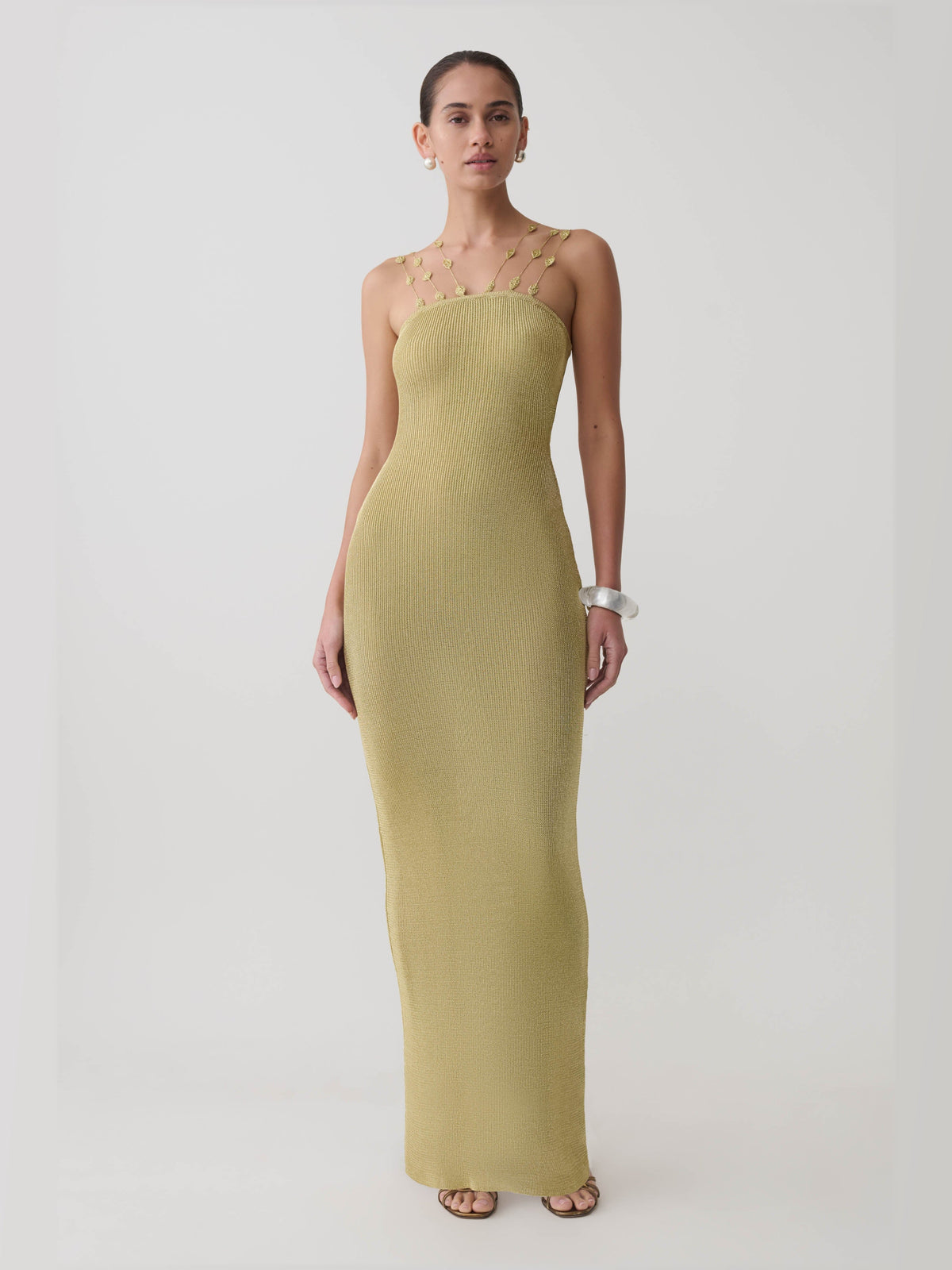 Gold formal dress with maxi formal style