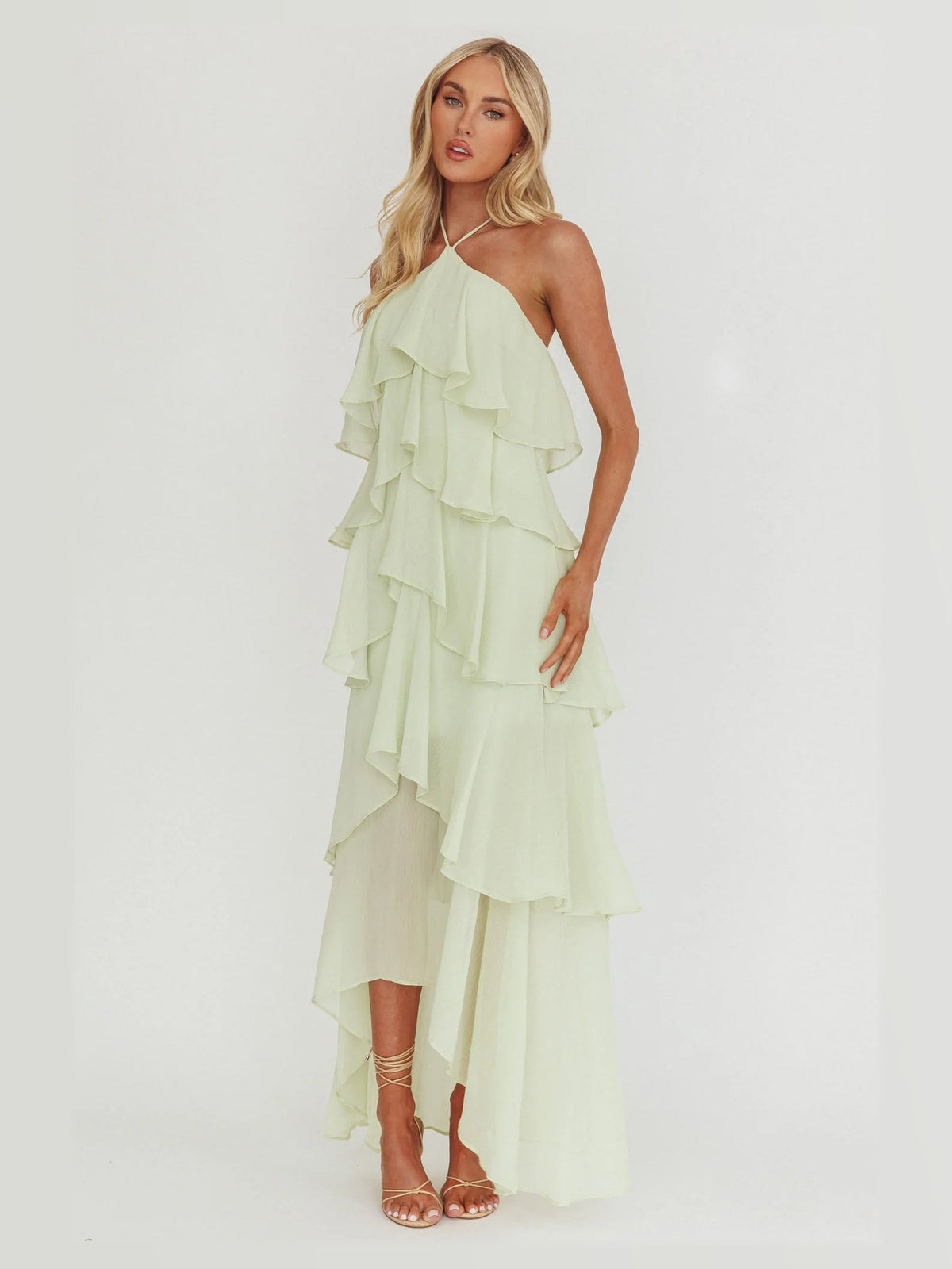 Sage formal dress with maxi formal style