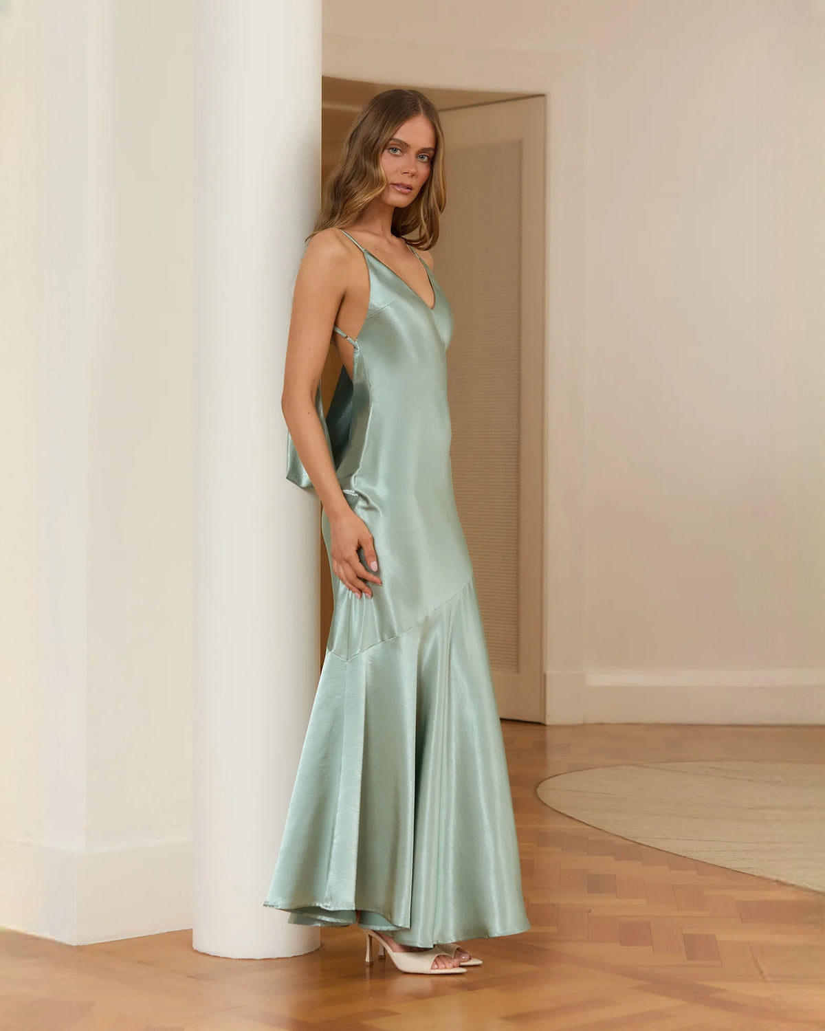 sleeveless satin a-line maxi bridesmaid dress - image 6
