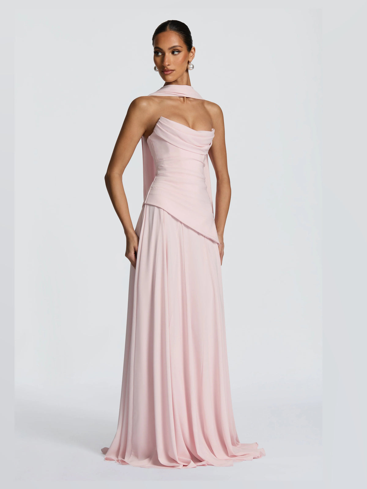 Blush maxi formal dress, alternate full-length view showing the overall shape
