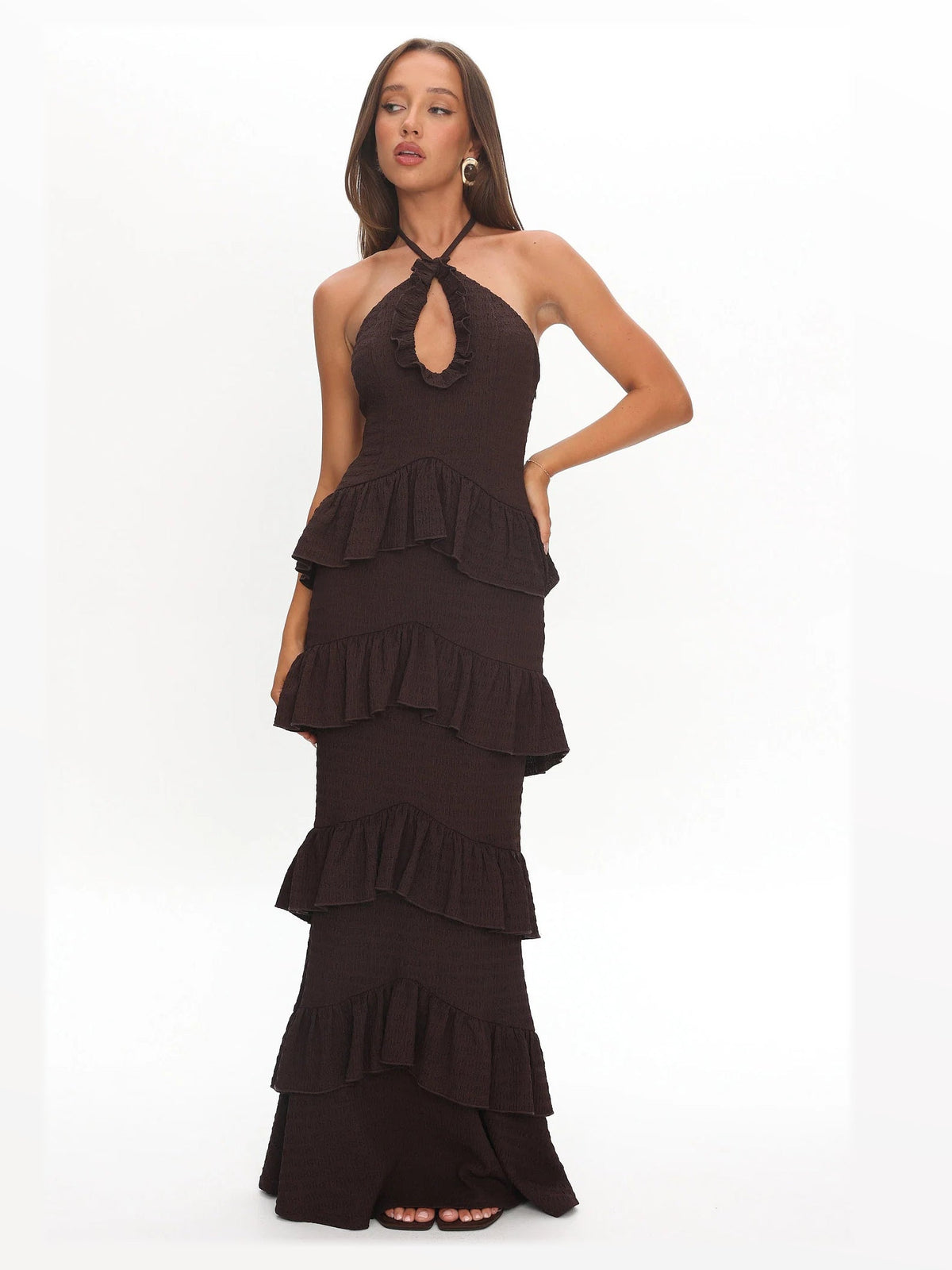 Chocolate formal dress with maxi formal style