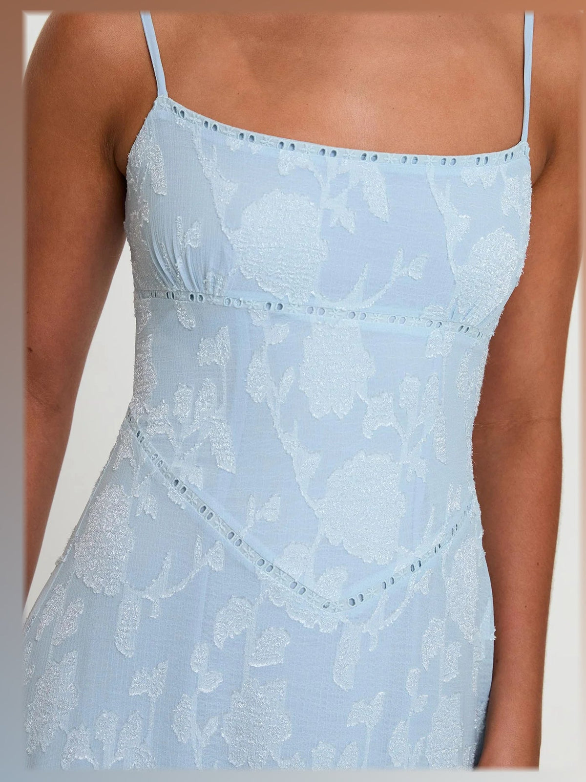 Blue maxi formal dress, alternate full-length view showing the overall shape