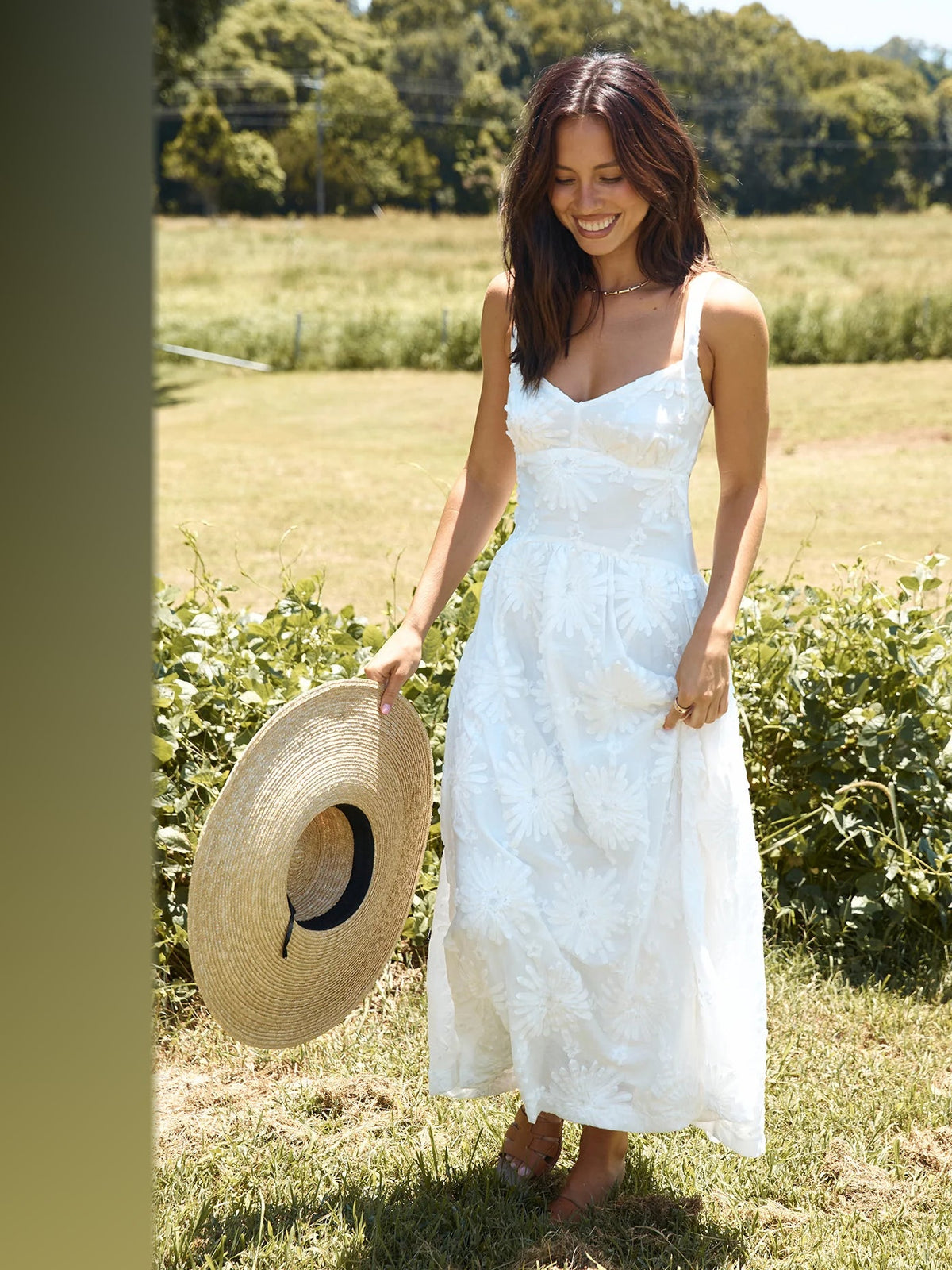 White midi formal dress, alternate full-length view showing the overall shape