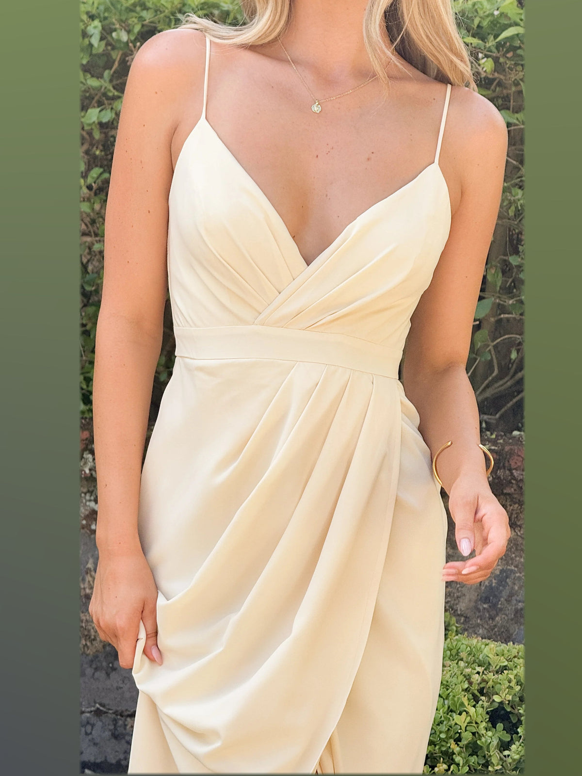 Yellow maxi formal dress, alternate full-length view showing the overall shape