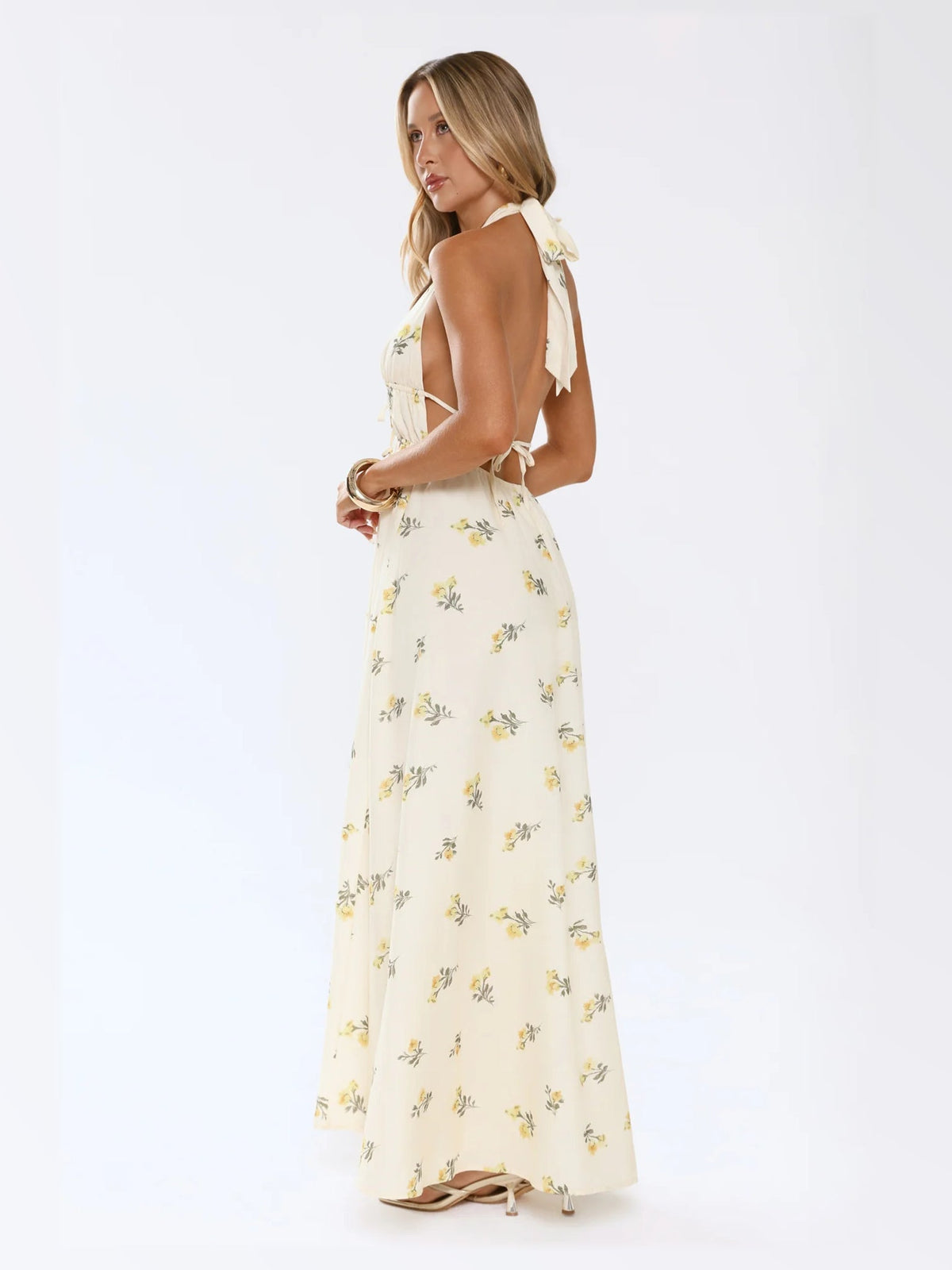 Yellow maxi formal dress, alternate full-length view showing the overall shape