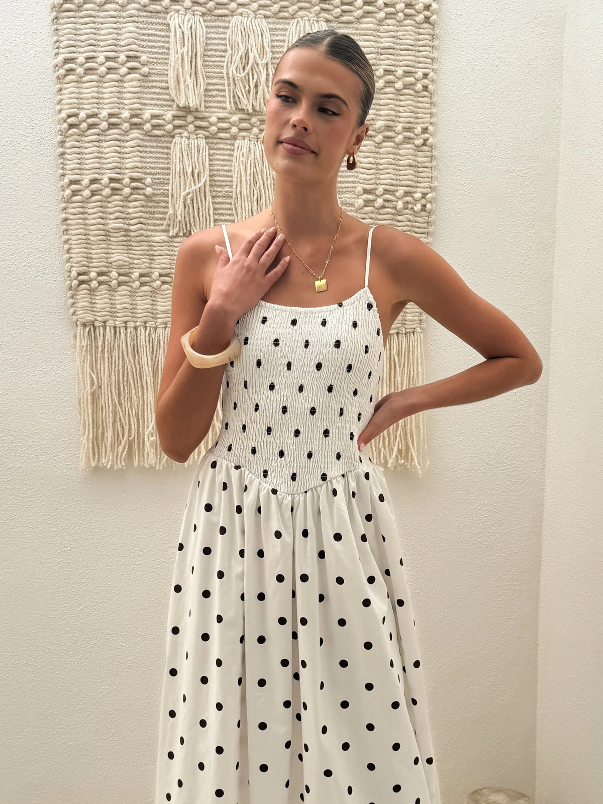 White maxi formal dress, alternate full-length view showing the overall shape