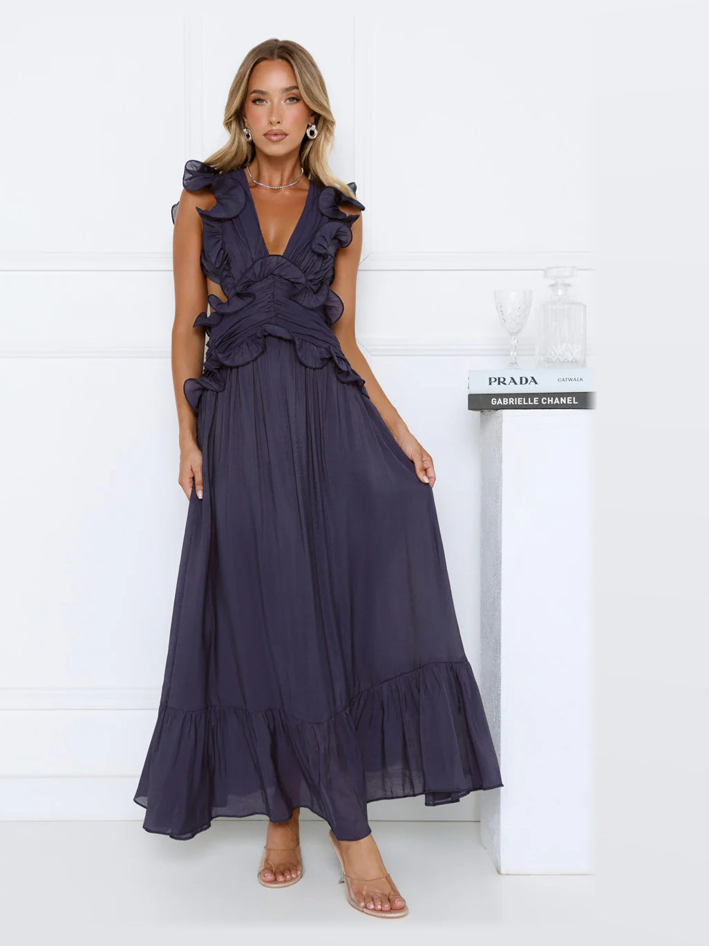 Navy formal dress with maxi formal style
