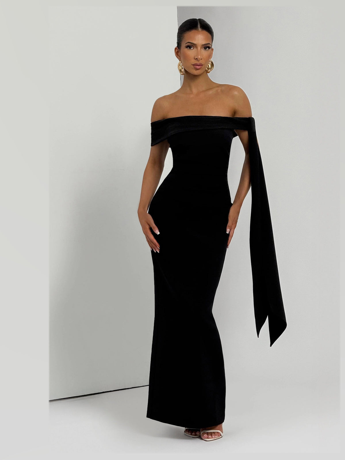 Black maxi formal dress, alternate full-length view showing the overall shape