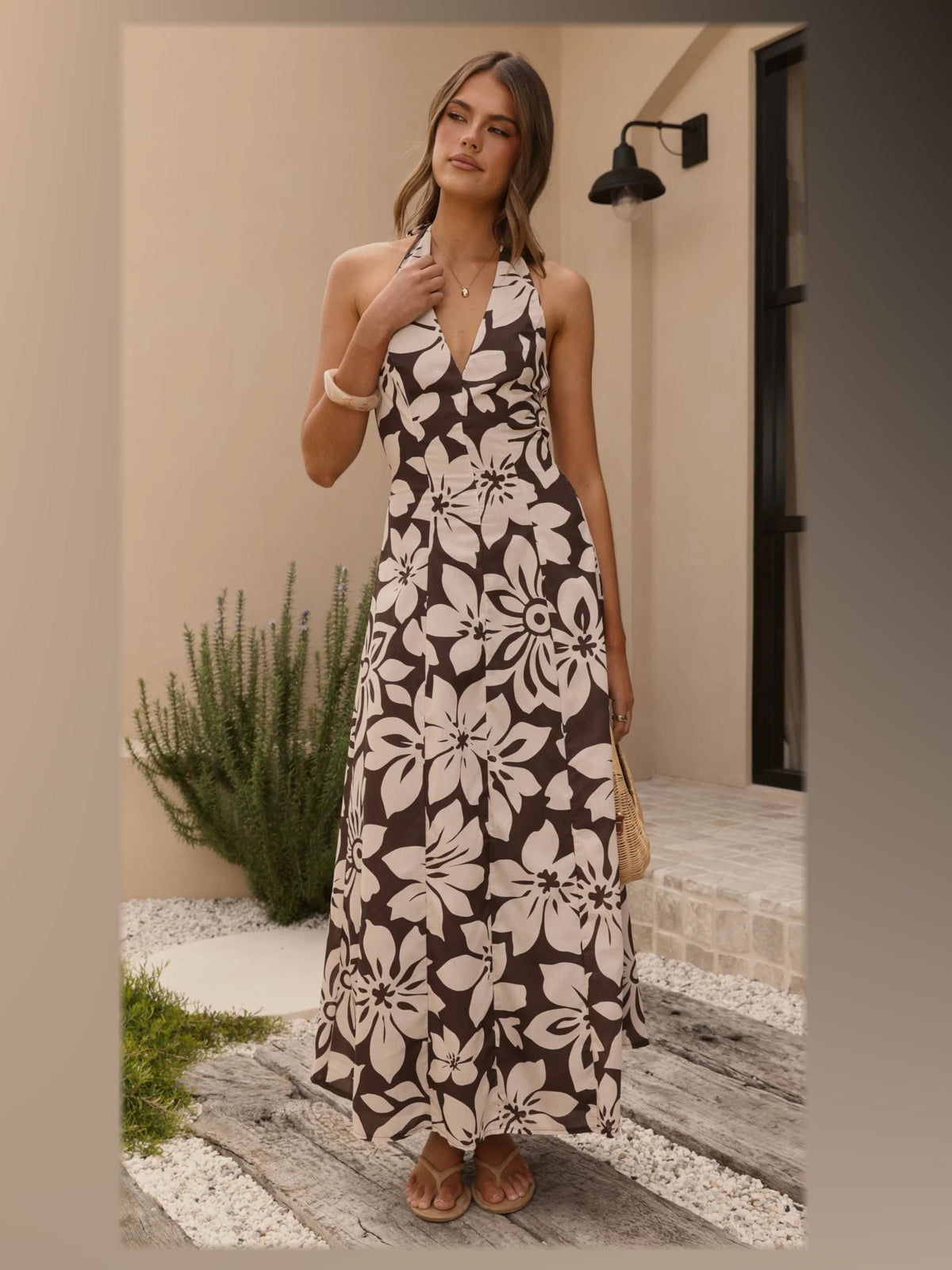 Chocolate Floral maxi formal dress, alternate full-length view showing the overall shape