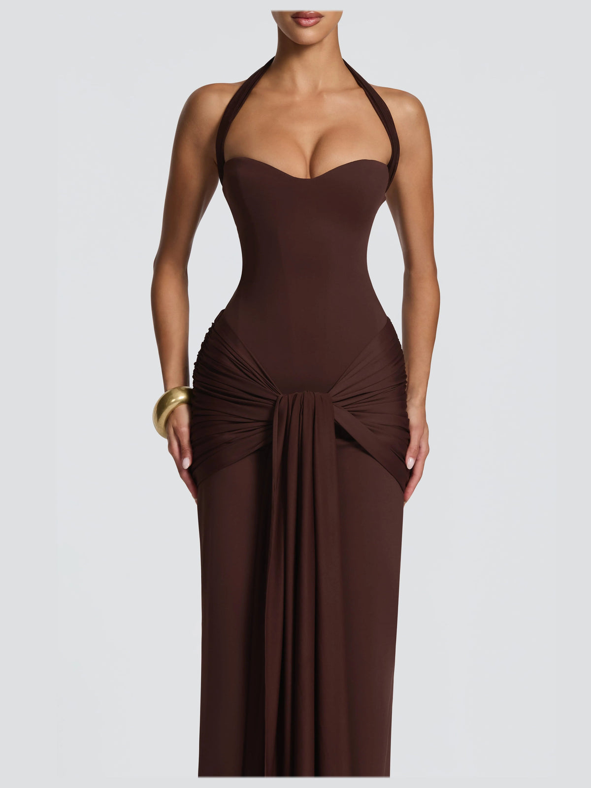 Brown formal dress with maxi formal style