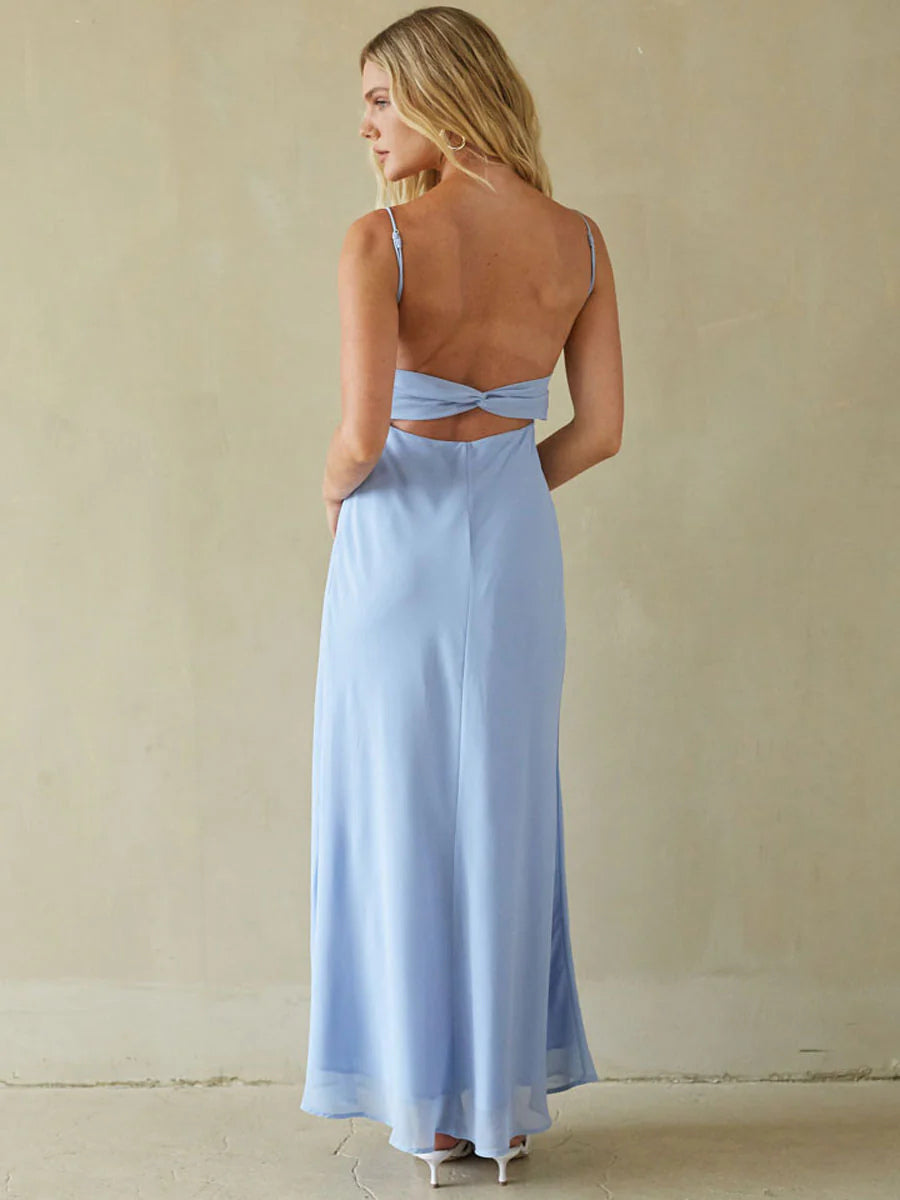Yellow sheath maxi formal dress with sheath, alternate view showing the hem