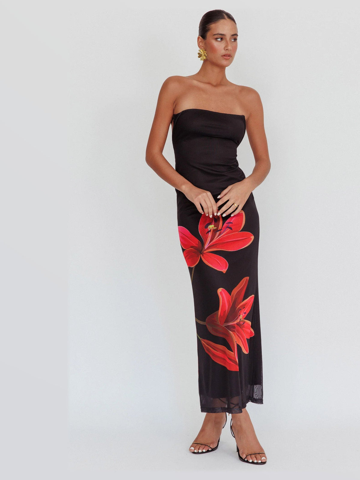 Black maxi formal dress, alternate full-length view showing the overall shape