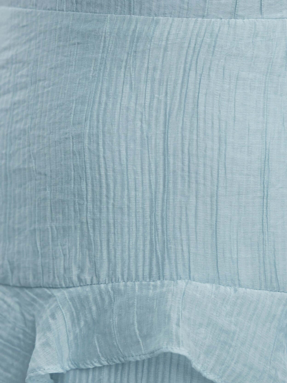 Light Blue a-line maxi formal dress with ruffle details, alternate full-length view showing the hem