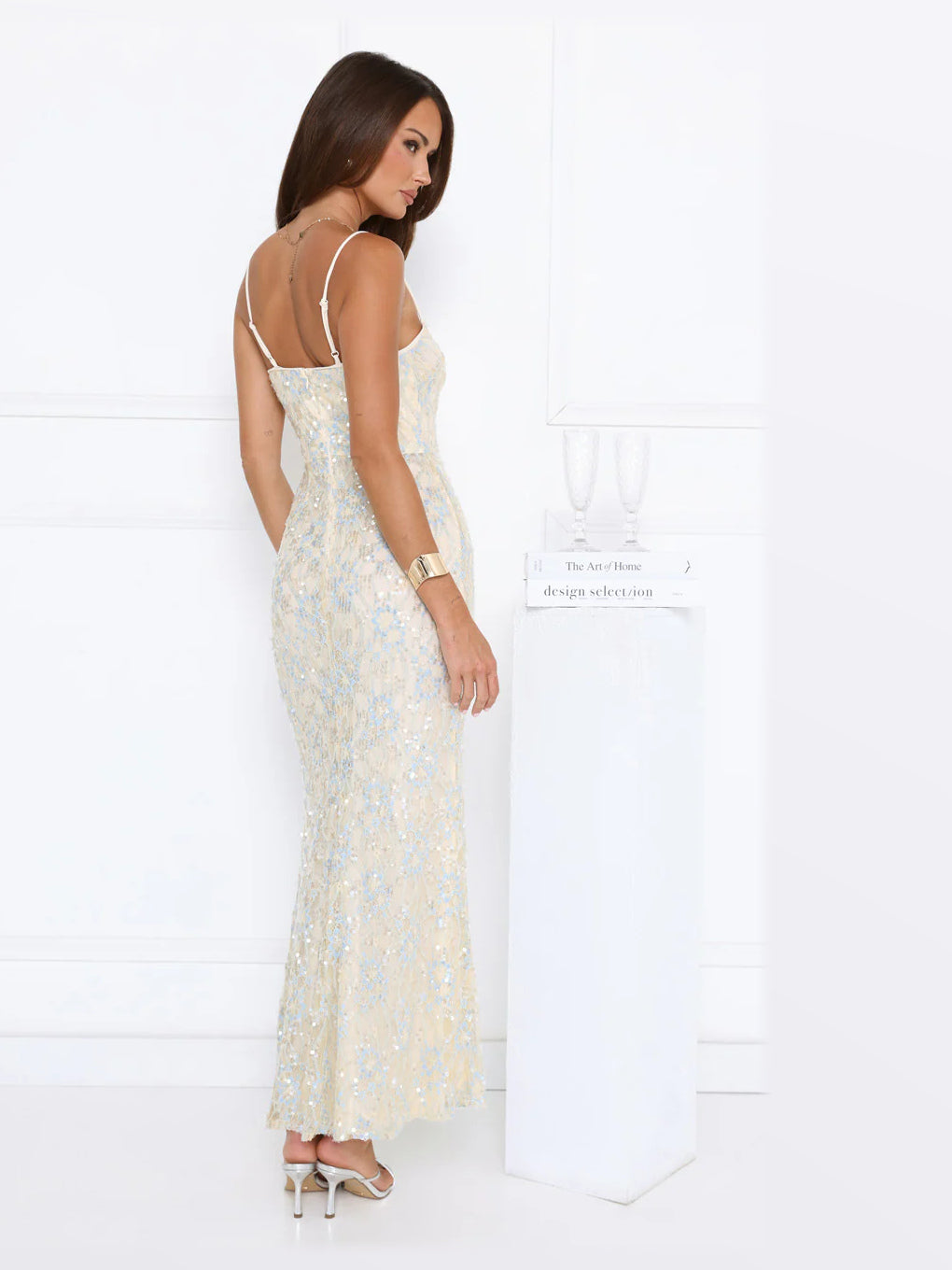 Yellow maxi formal dress, alternate full-length view showing the overall shape