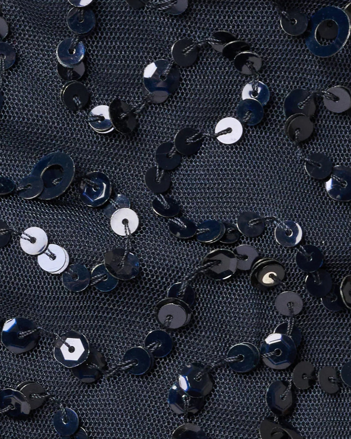 Navy sequin fabric with circular reflective embellishments