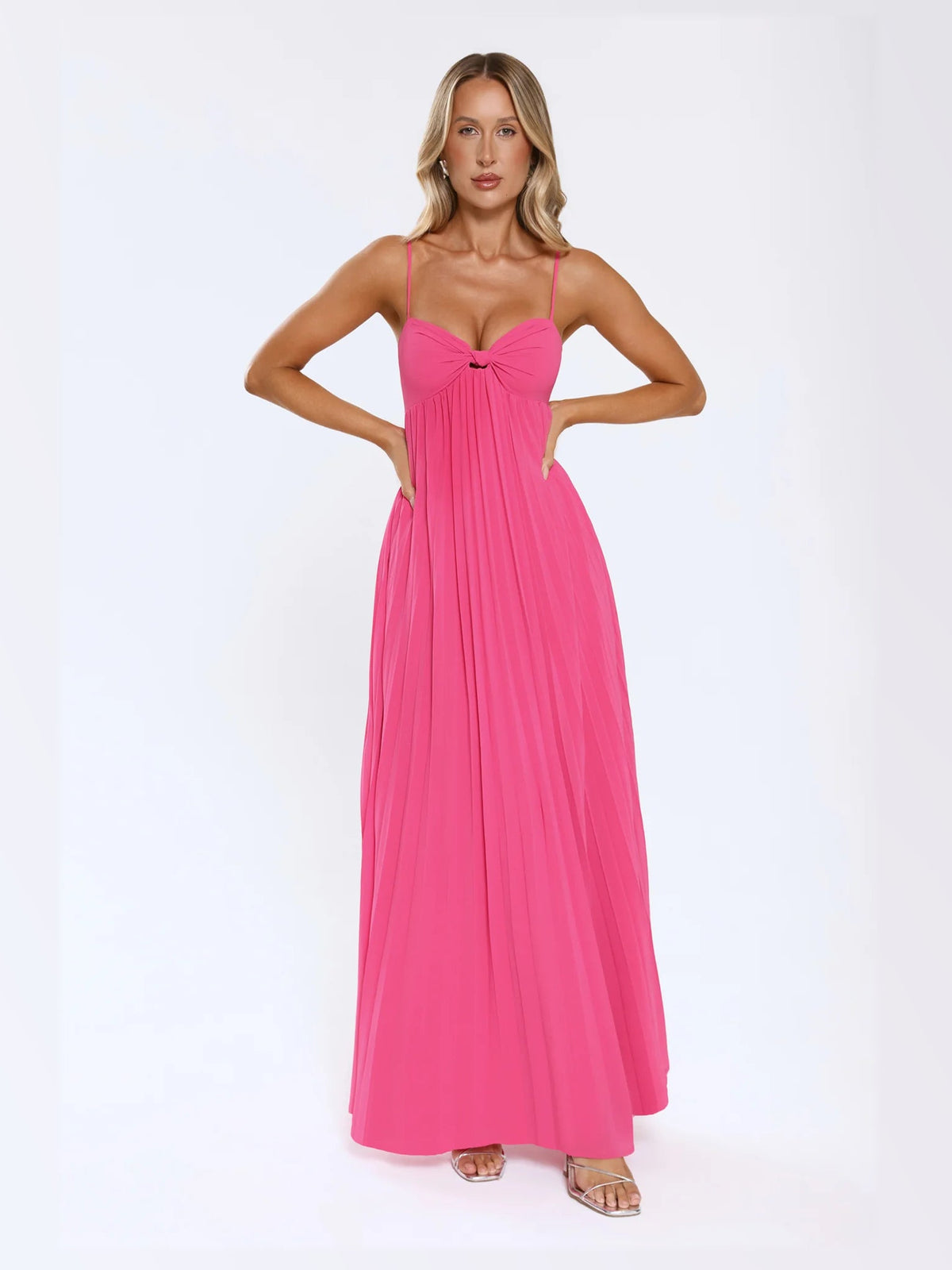 Pink maxi formal dress, alternate full-length view showing the overall shape
