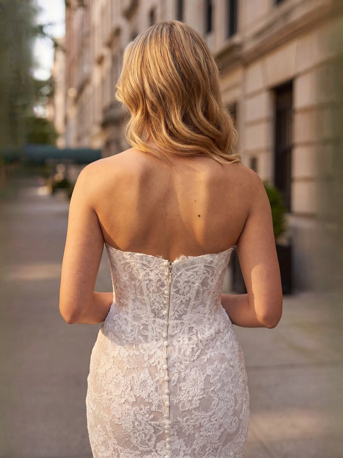 Ivory lace mermaid wedding dress, sheer back with lace detail