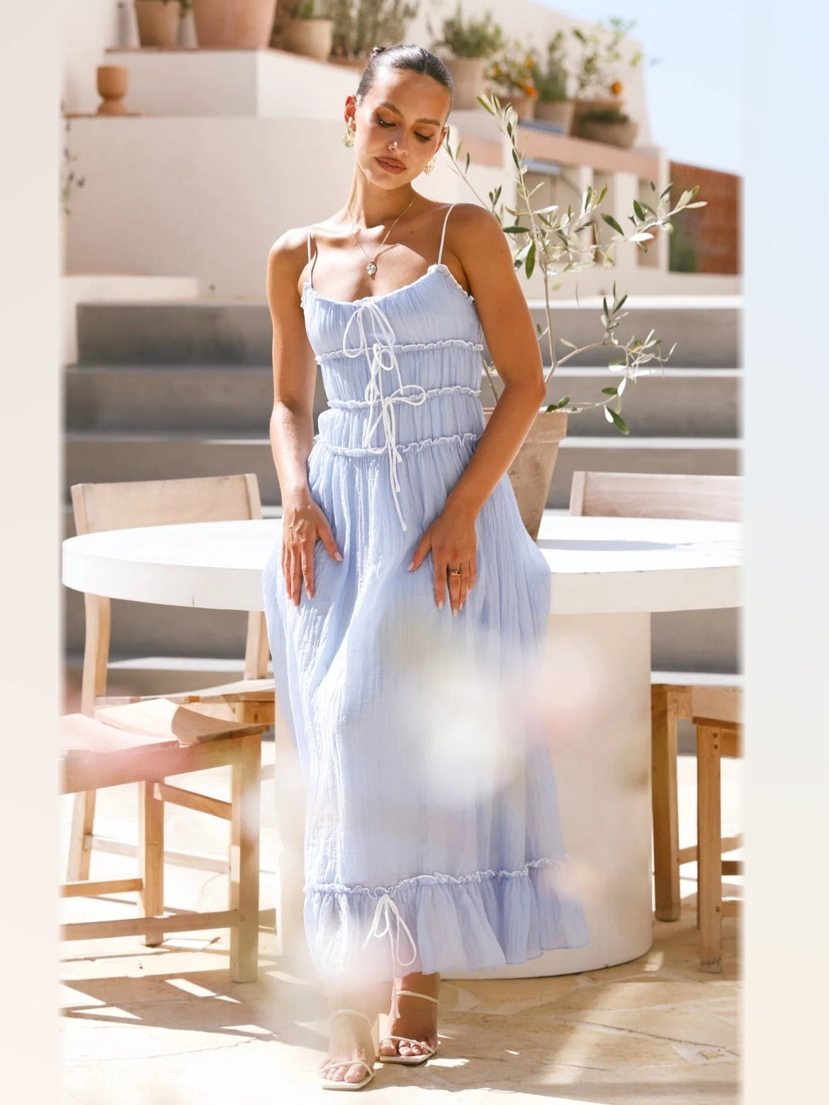 Light Blue midi formal dress, alternate full-length view showing the overall shape
