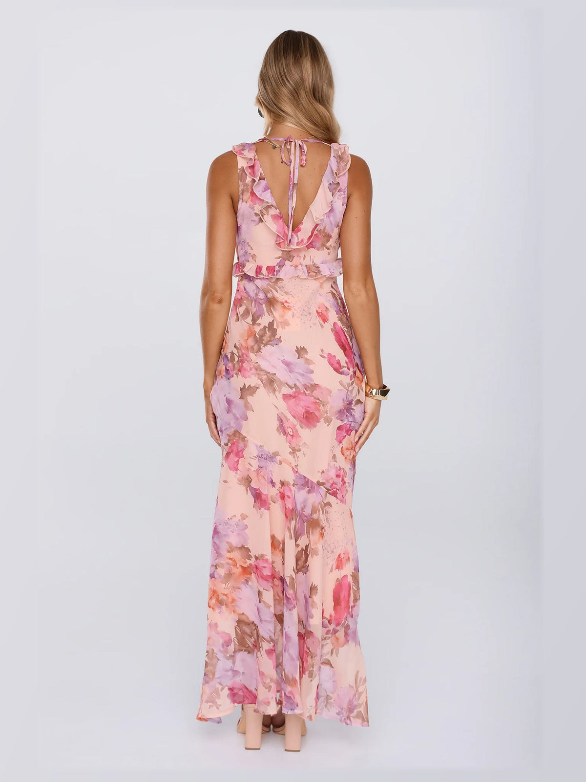 Red formal dress with high-low formal style