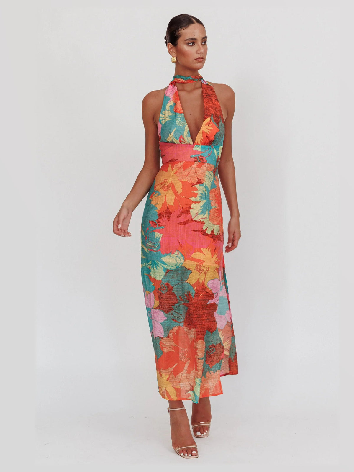 Pink maxi formal dress, alternate full-length view showing the overall shape