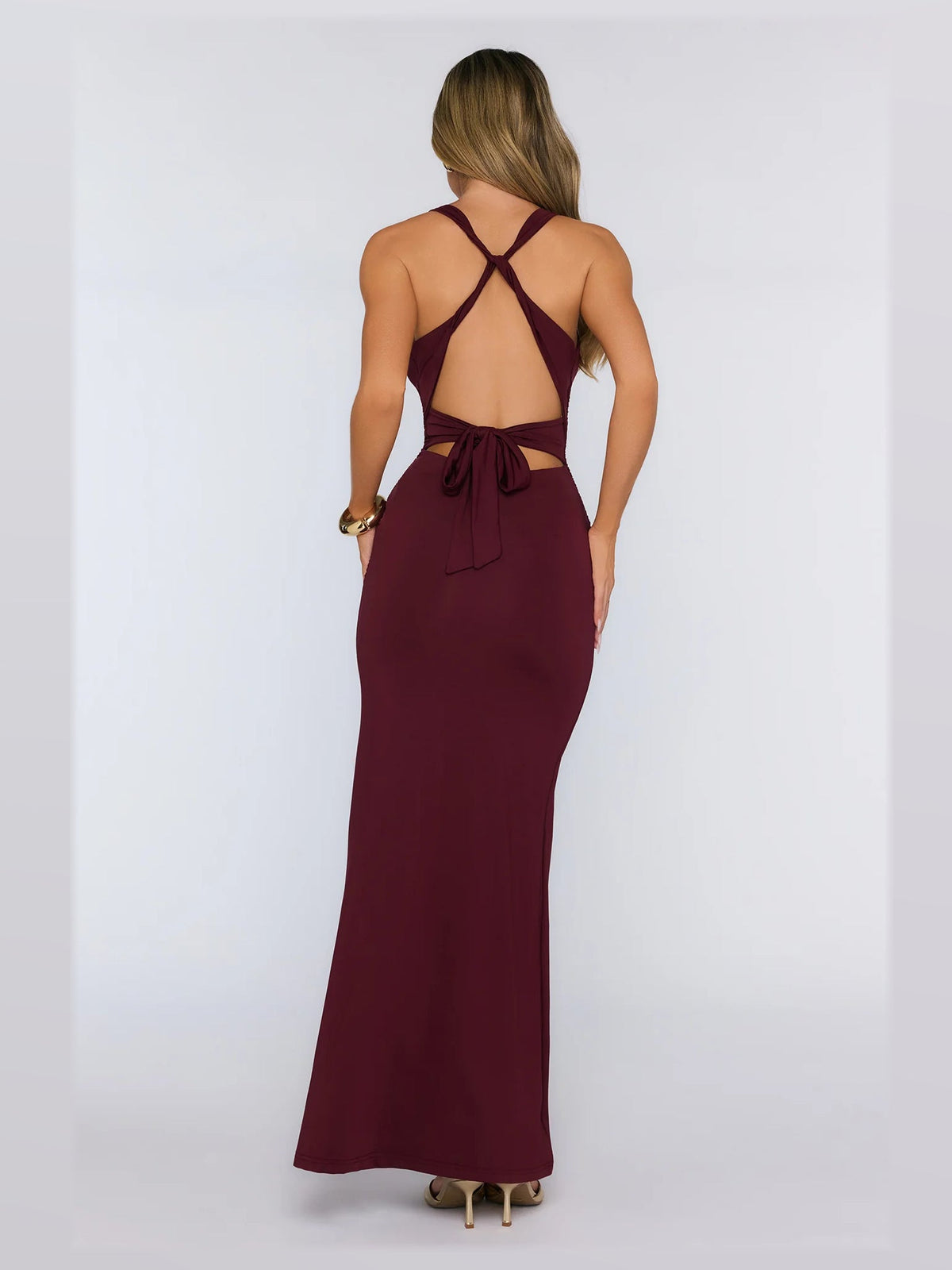 Burgundy formal dress with maxi formal style
