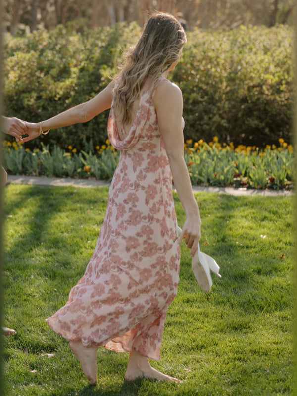Pink Floral formal dress with maxi formal style