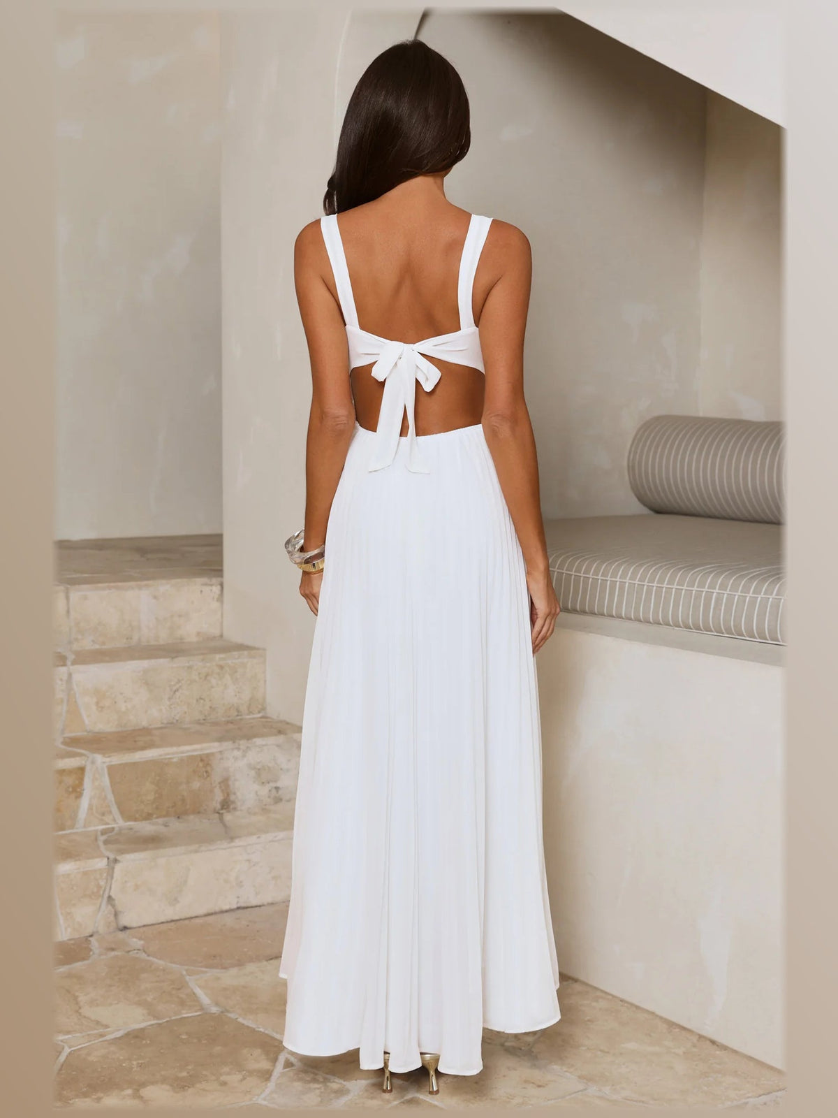 White formal dress with maxi formal style