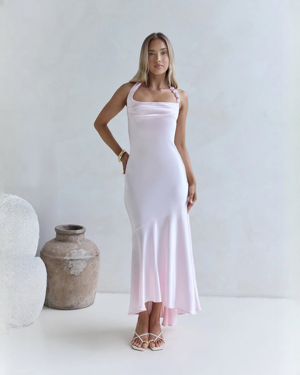 halter neck satin a-line maxi bridesmaid dress - image 6