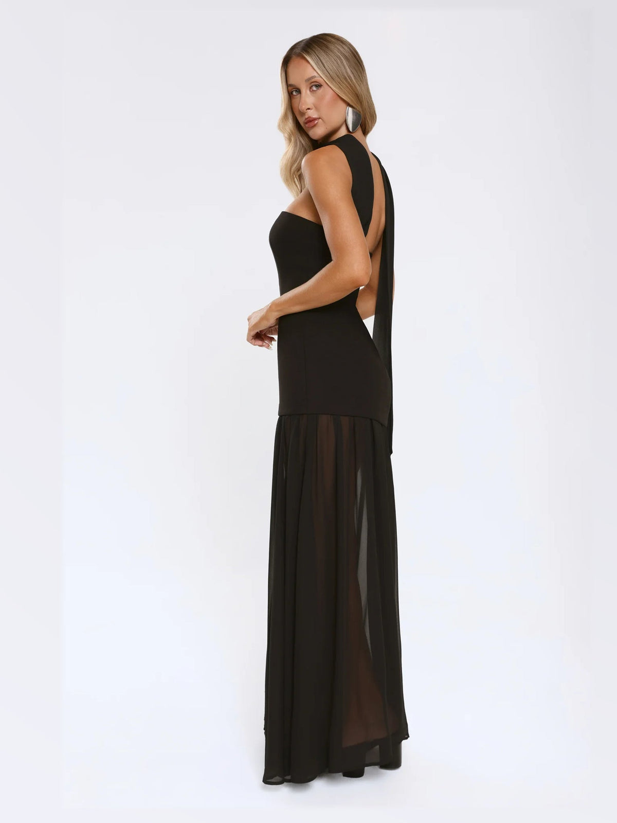 Black maxi formal dress, alternate full-length view showing the overall shape