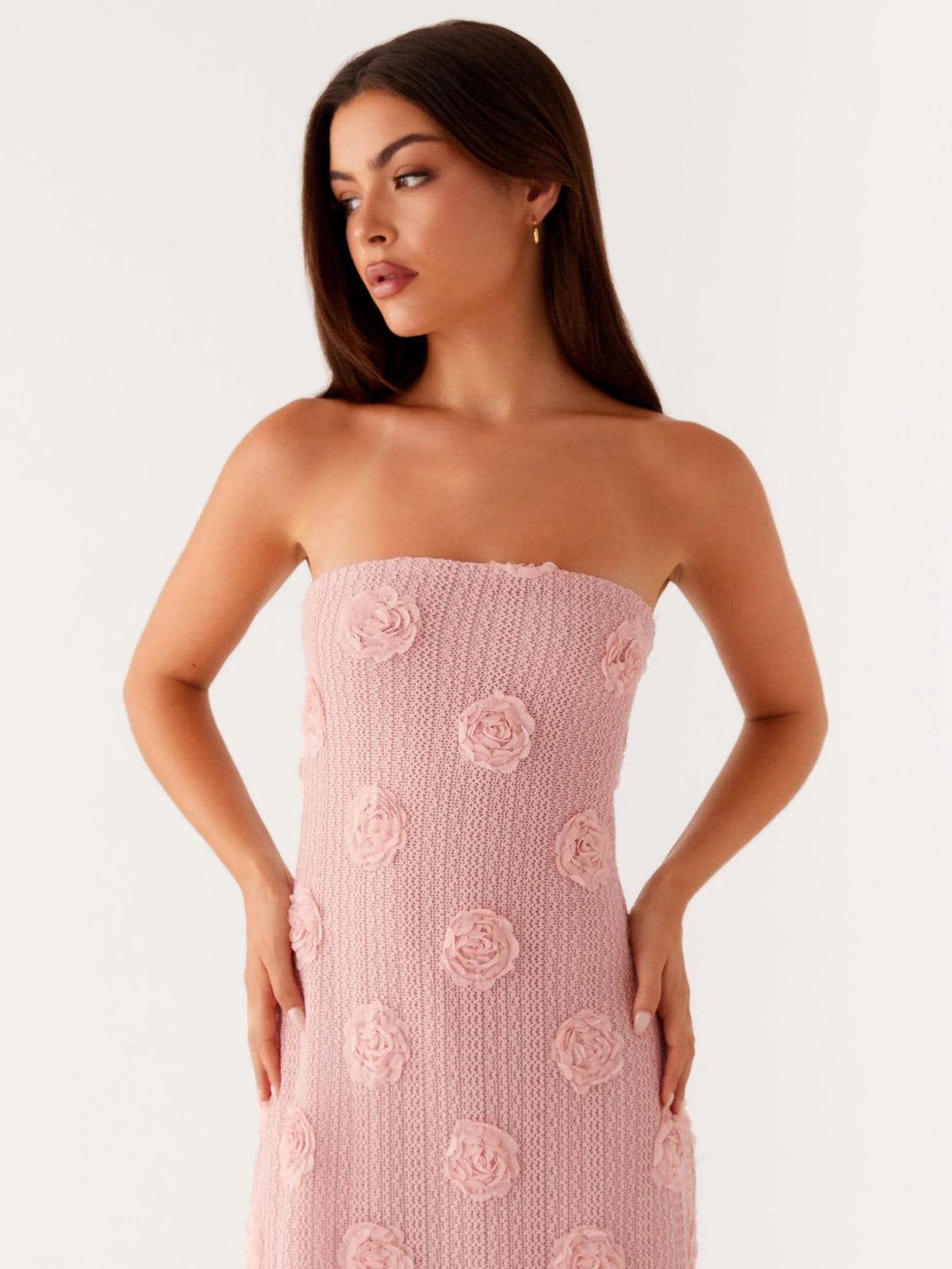 Pink maxi formal dress, alternate full-length view showing the overall shape