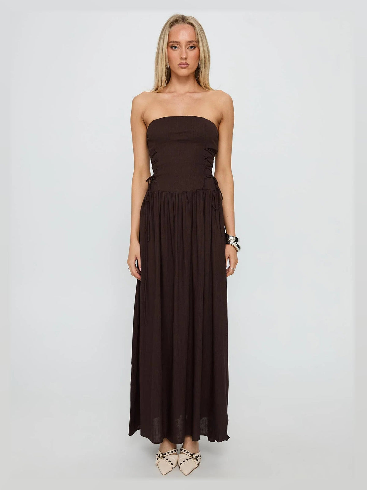 Chocolate formal dress with maxi formal style