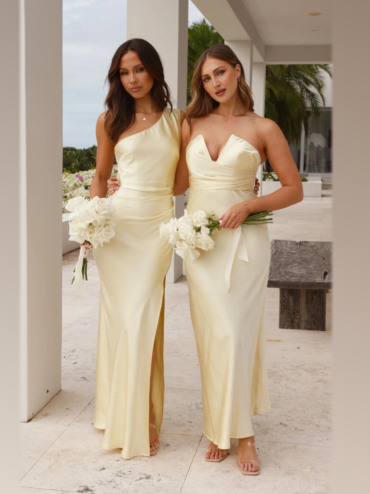 Yellow midi formal dress, alternate full-length view showing the overall shape