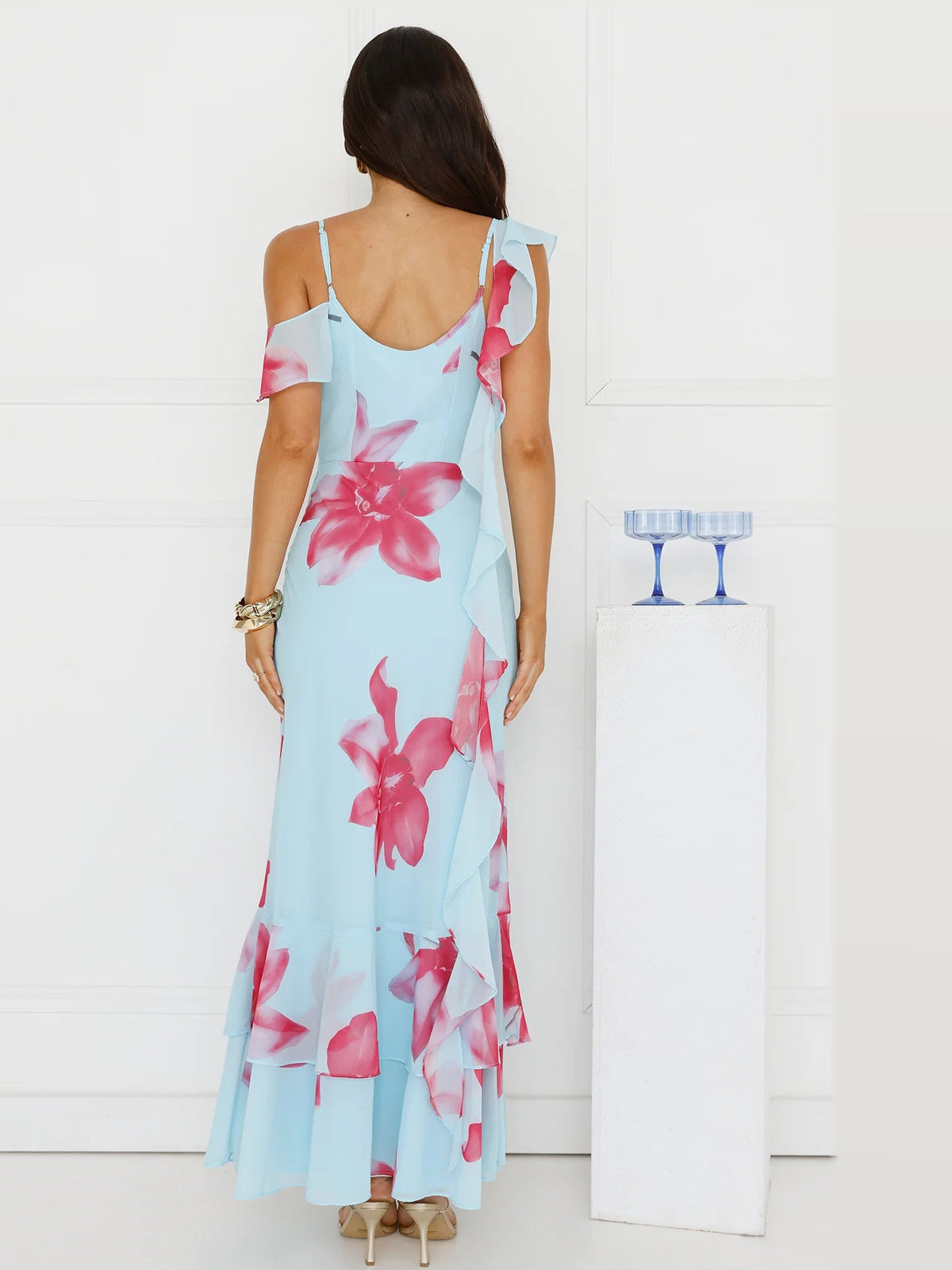 Blue formal dress with maxi formal style