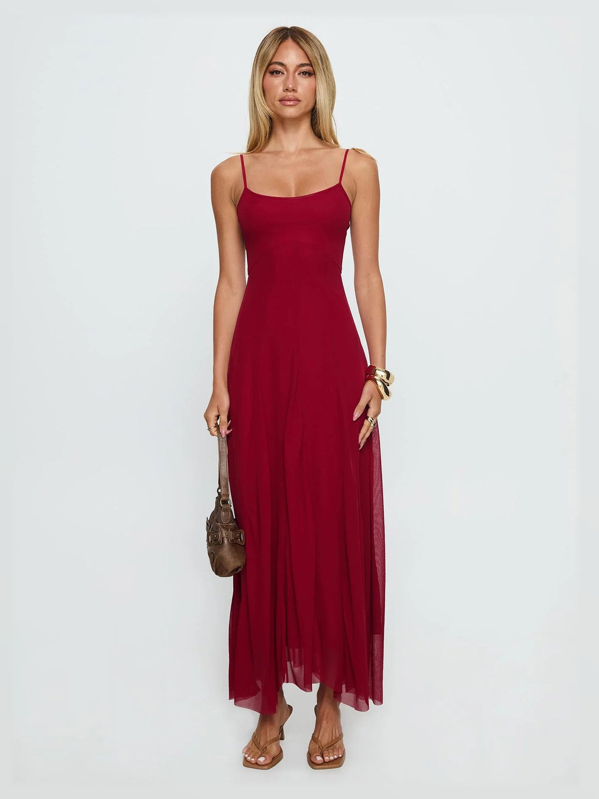 Red formal dress with maxi formal style