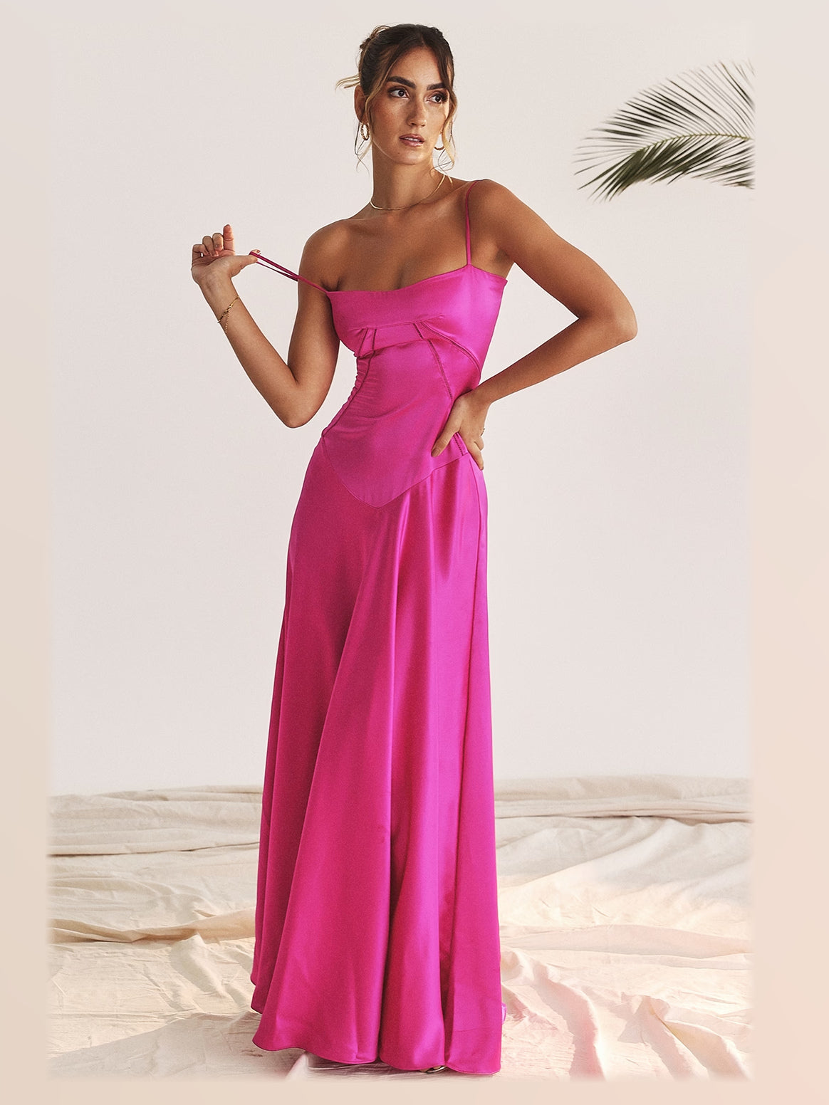 Fuchsia maxi formal dress, alternate full-length view showing the overall shape