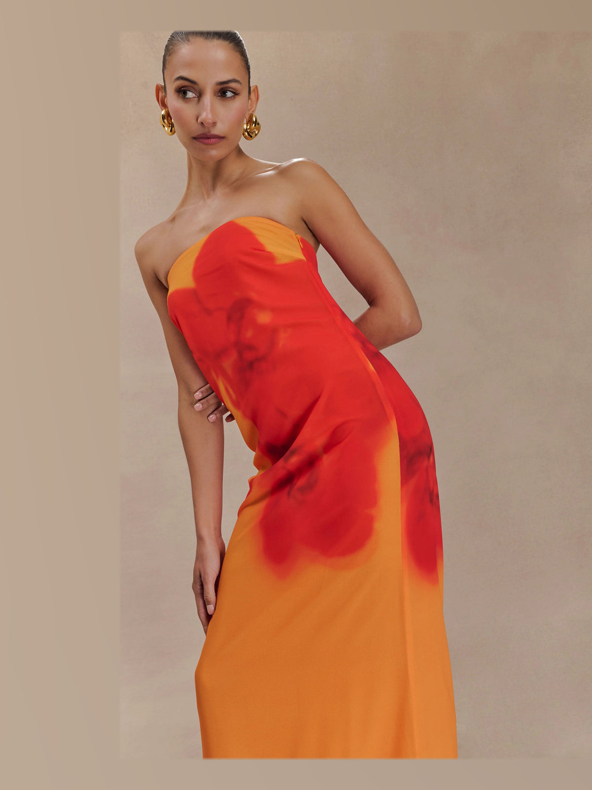 Orange formal dress with maxi formal style