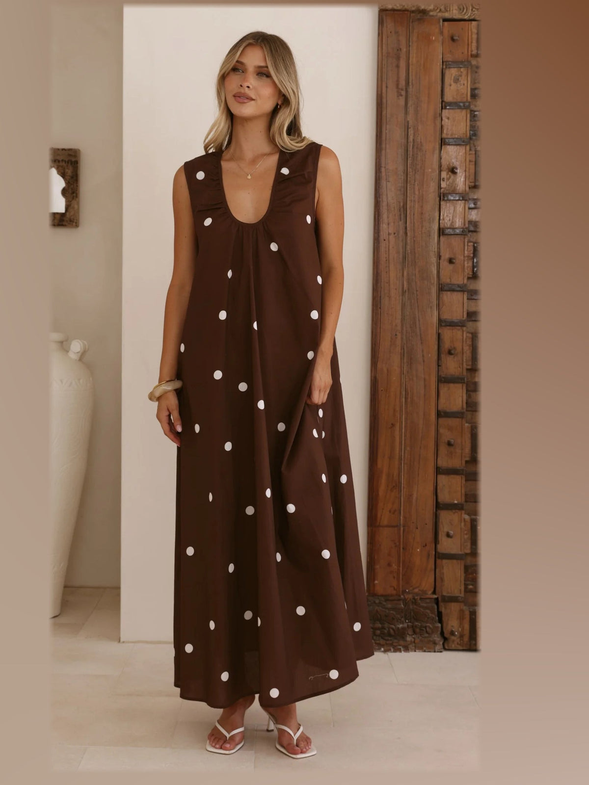 Chocolate maxi formal dress, alternate full-length view showing the overall shape