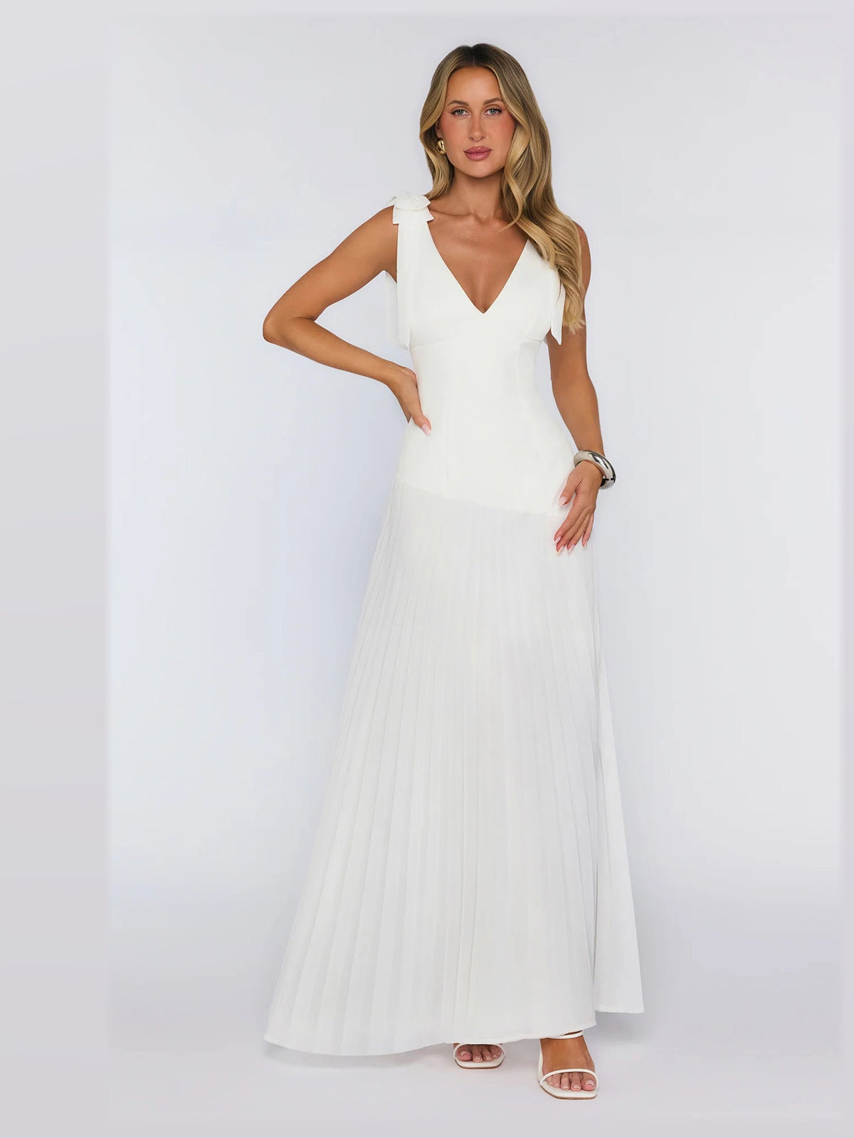 White formal dress with maxi formal style
