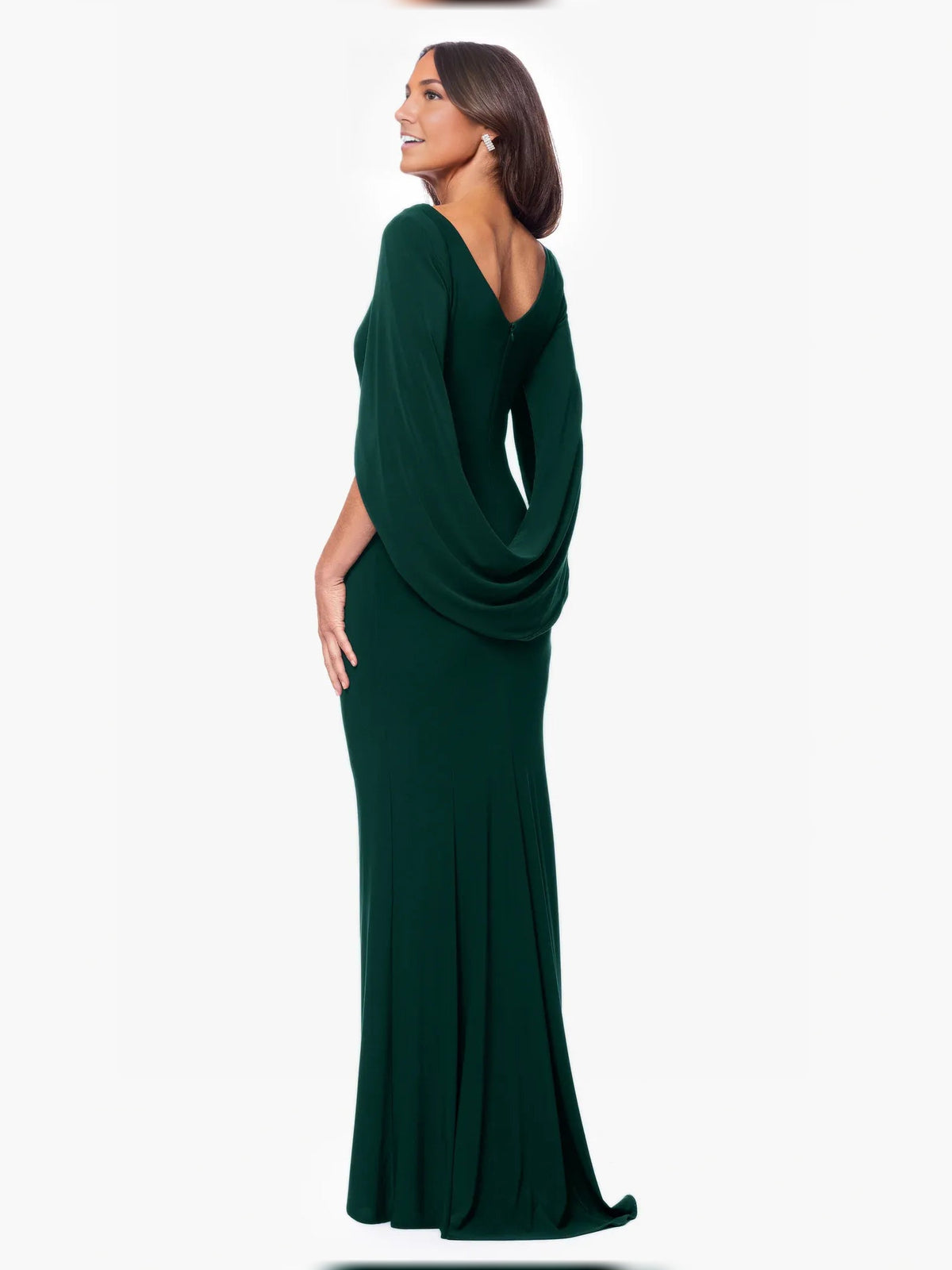 Dark green off-shoulder mermaid evening dress with draped neckline, floor length