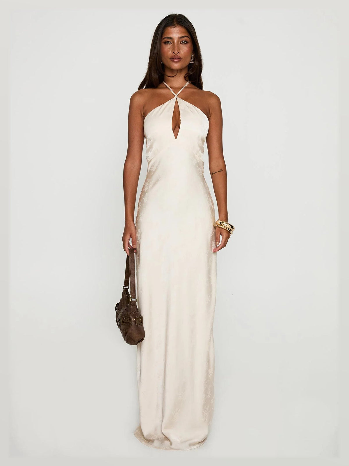 Champagne formal dress with maxi formal style