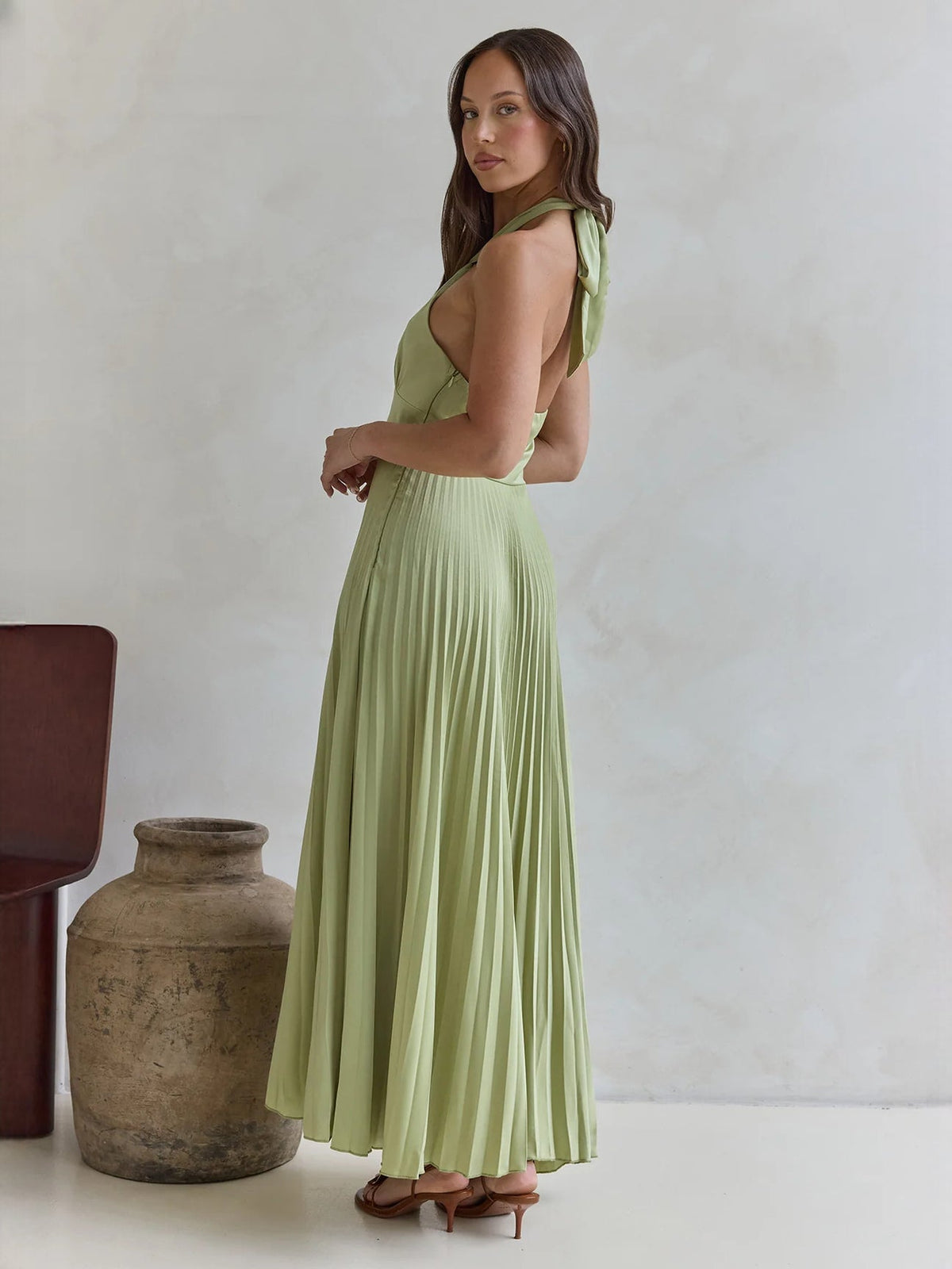 Periwinkle Blue a-line maxi formal dress with cutout detail, alternate full-length view showing the hem